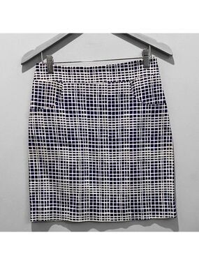 Aqua Navy and White Grid Pencil Skirt Size small